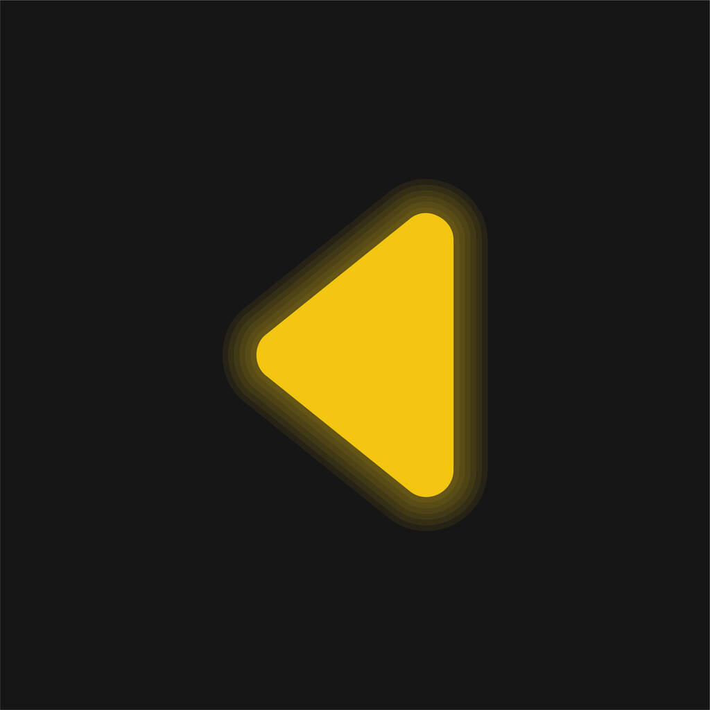 Arrowhead triangular preto apontando para a esquerda direção amarelo brilhante ícone de néon - Vetor, Imagem