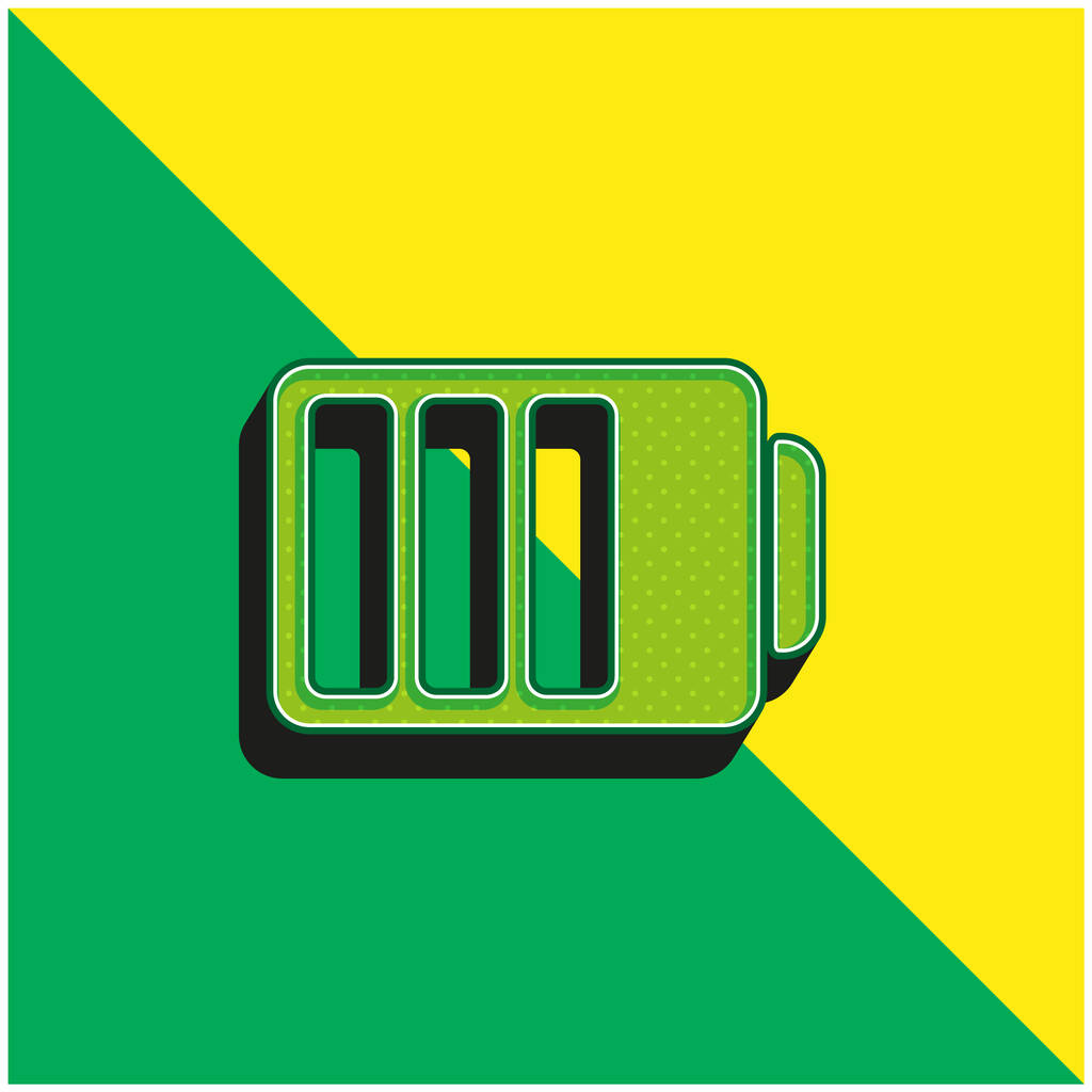 3つの四半期充電緑と黄色の現代的な3Dベクトルアイコンのロゴとバッテリーのステータス - ベクター画像