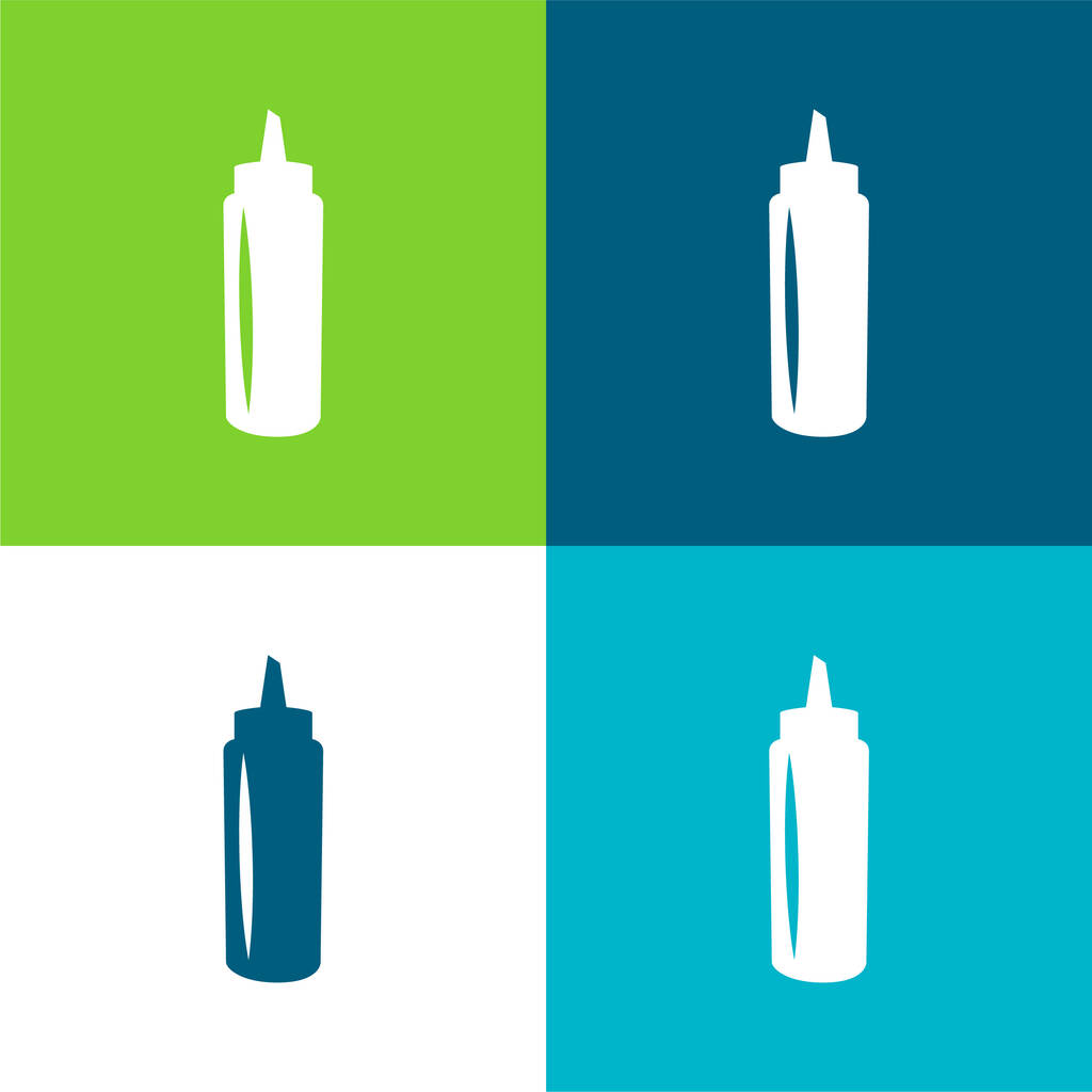 Μαύρο μπουκάλι Sauce Container Επίπεδη τέσσερις χρώμα ελάχιστο σύνολο εικονιδίων - Διάνυσμα, εικόνα