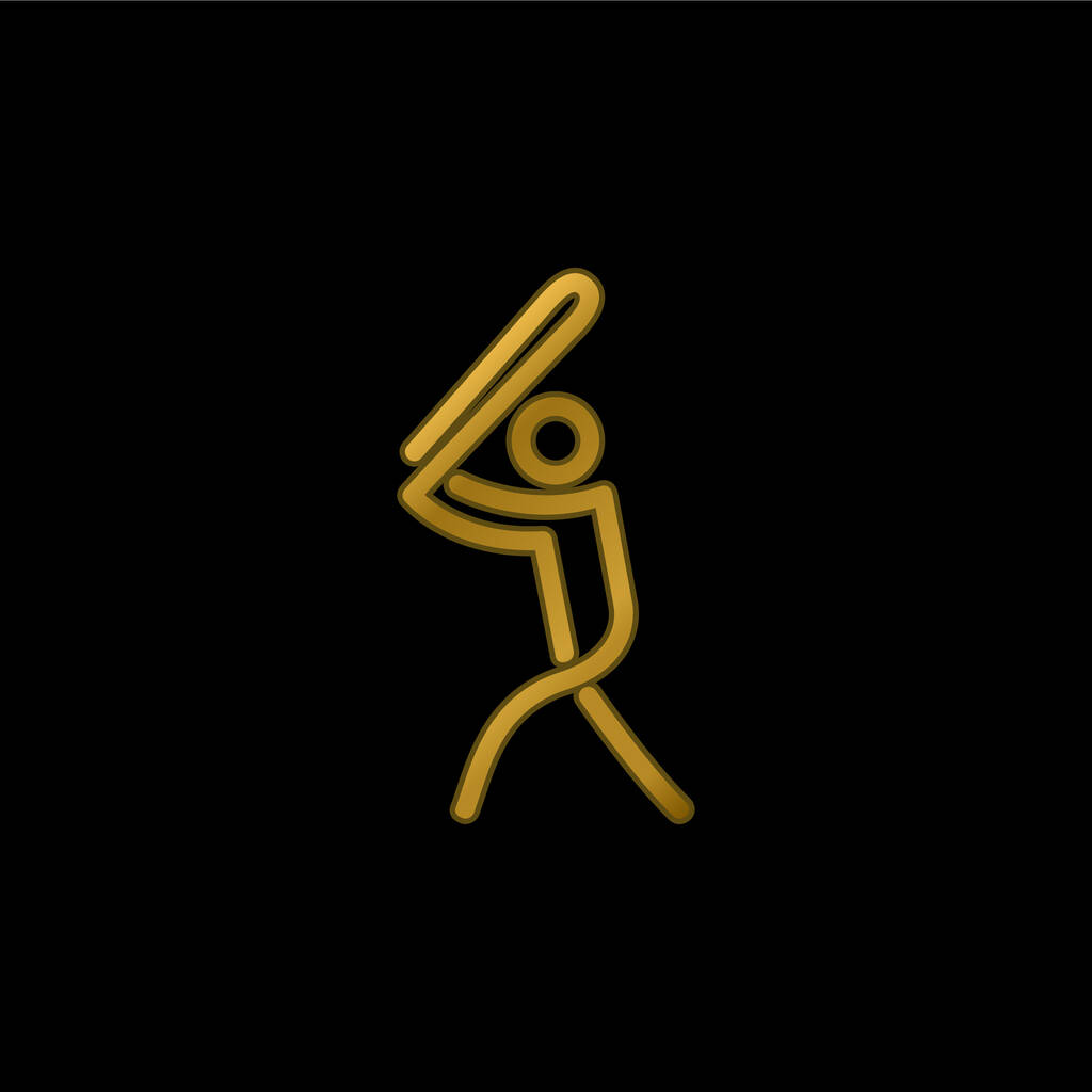 Baseball Player Playing Stick Man gold plated metalic icon or logo vector - Vector, Image