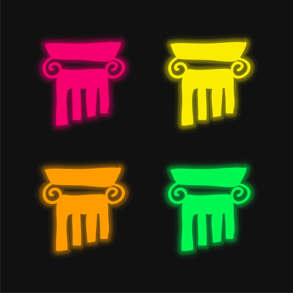 Columna antigua cuatro color brillante icono de vectores de neón - Vector, Imagen