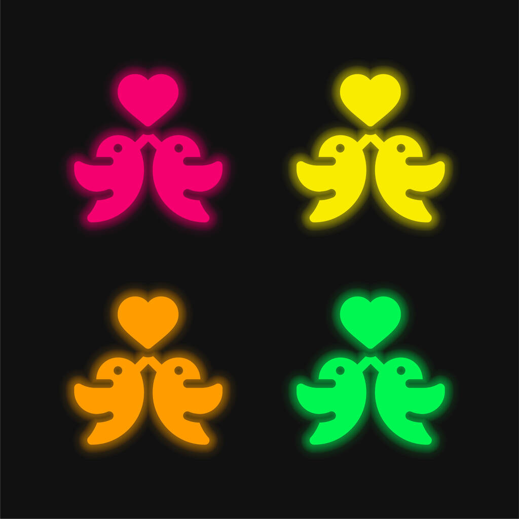 Vogels vier kleuren gloeiende neon vector icoon - Vector, afbeelding