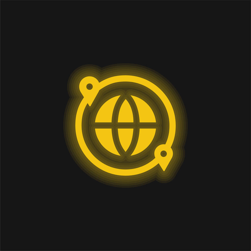 A világ körül sárga ragyogó neon ikon - Vektor, kép