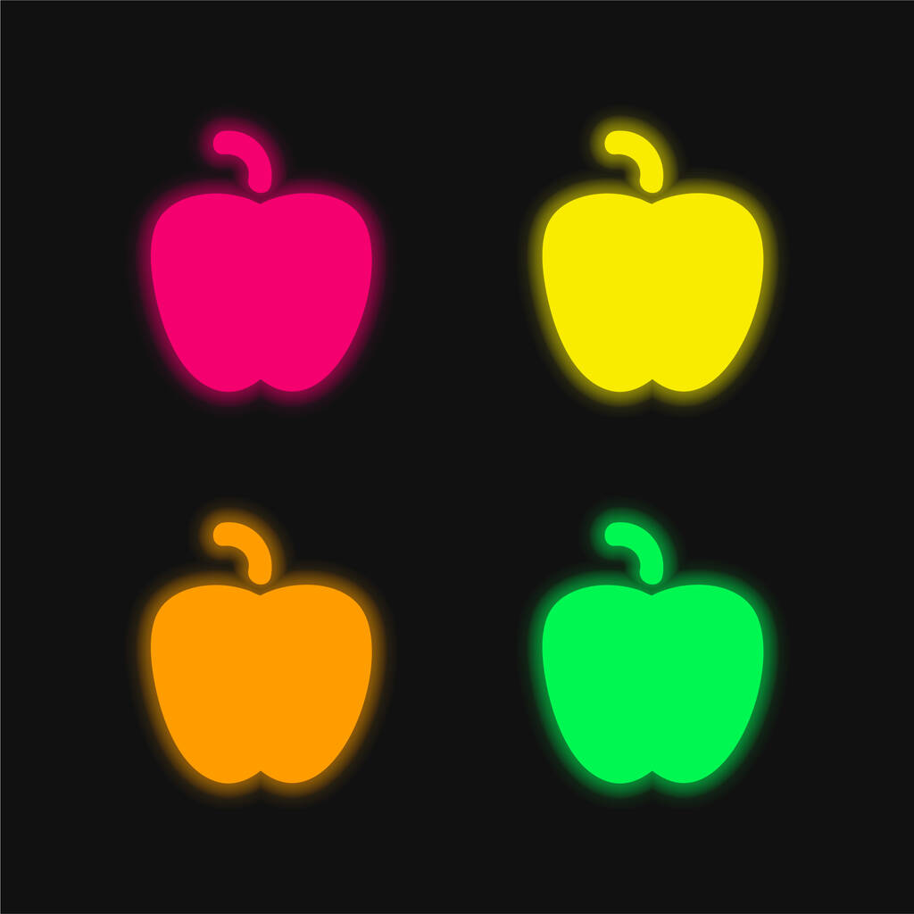 Apple Black Shape Чотири кольори світяться неонова векторна ікона - Вектор, зображення