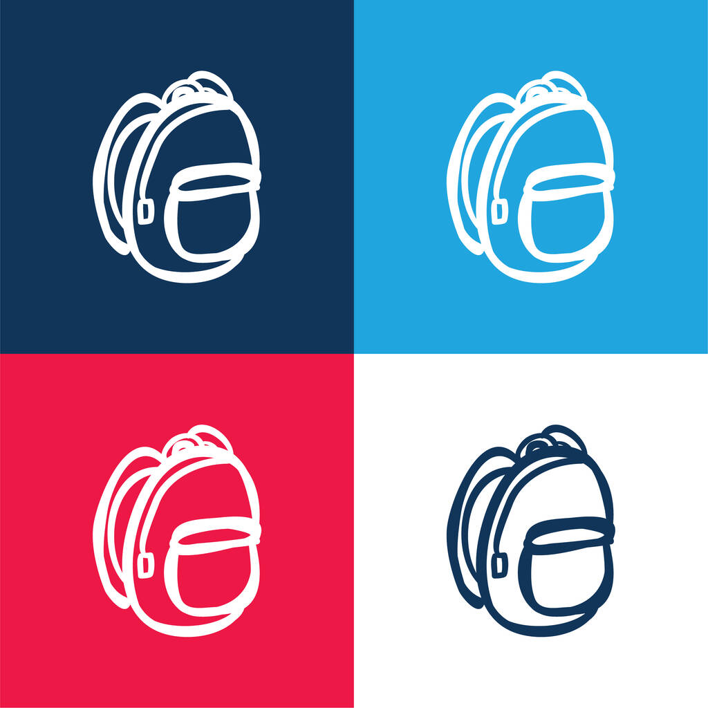 Backbag Hand Drawn Outline blue and red four color minimal icon set - Vector, Image