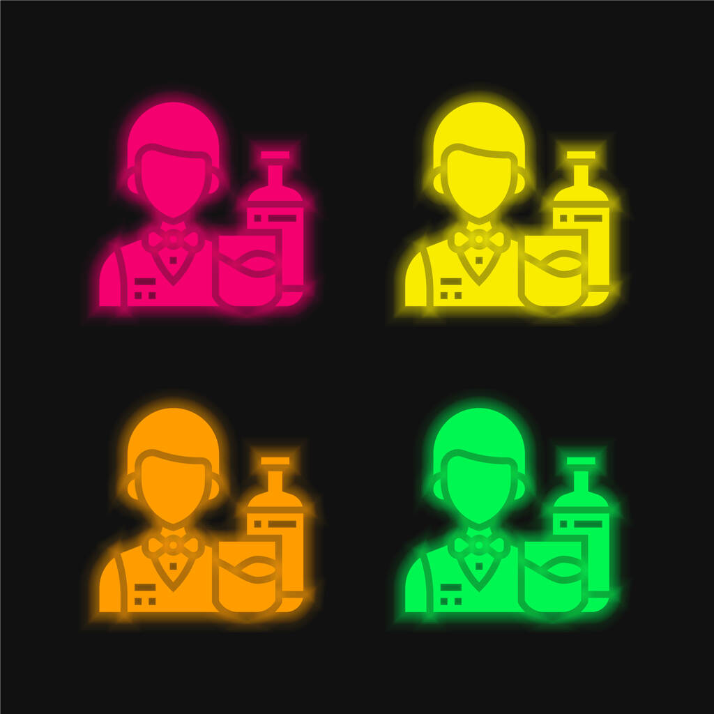 Bartender four color glowing neon vector icon - Vector, Image