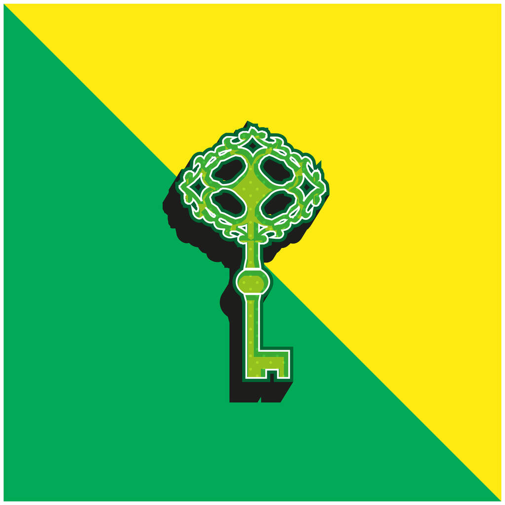 Ferramenta chave antiga logotipo do ícone do vetor 3d moderno verde e amarelo - Vetor, Imagem