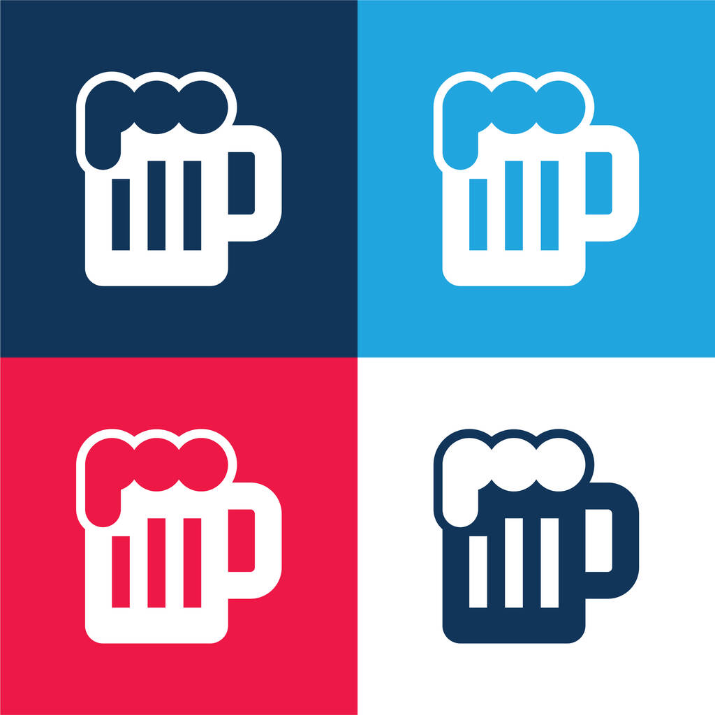 Beer blue and red four color minimal icon set - Vector, Image