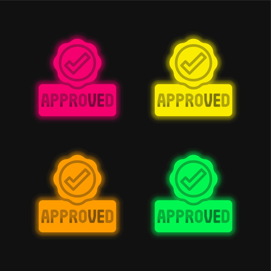 Schválená čtyřbarevná zářící neonová ikona - Vektor, obrázek