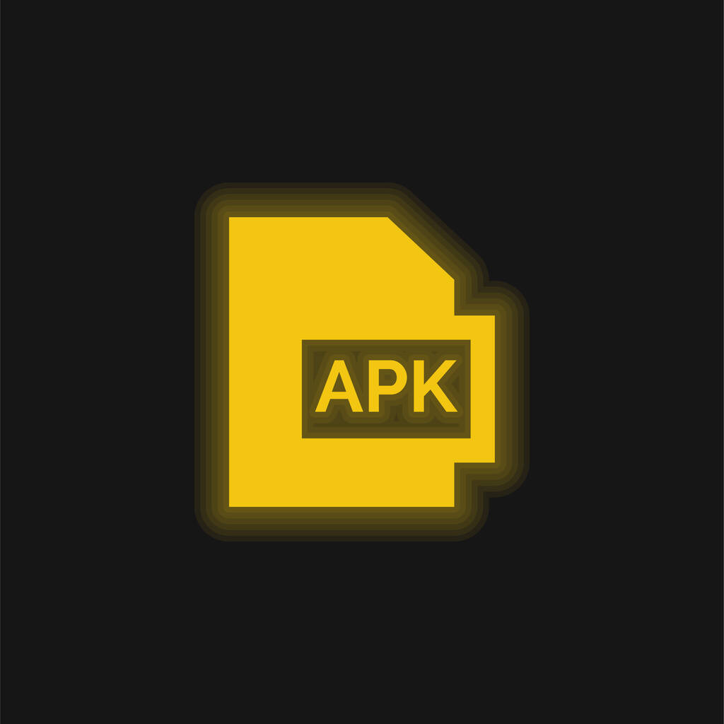 Apk amarillo brillante icono de neón - Vector, Imagen
