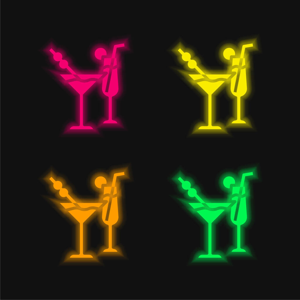 Italok négy szín izzó neon vektor ikon - Vektor, kép
