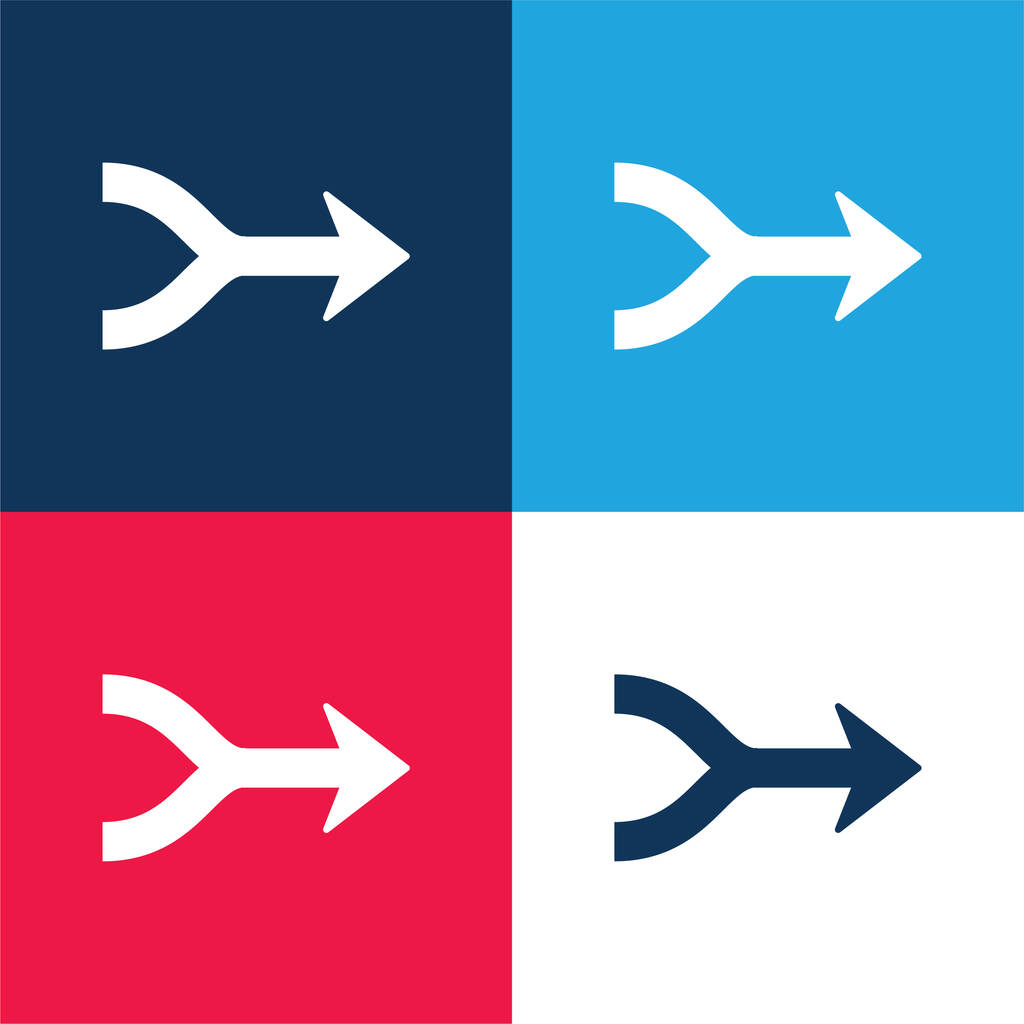 Strzałki Merge wskazując na prawo niebieski i czerwony zestaw czterech kolorów minimalny zestaw ikon - Wektor, obraz