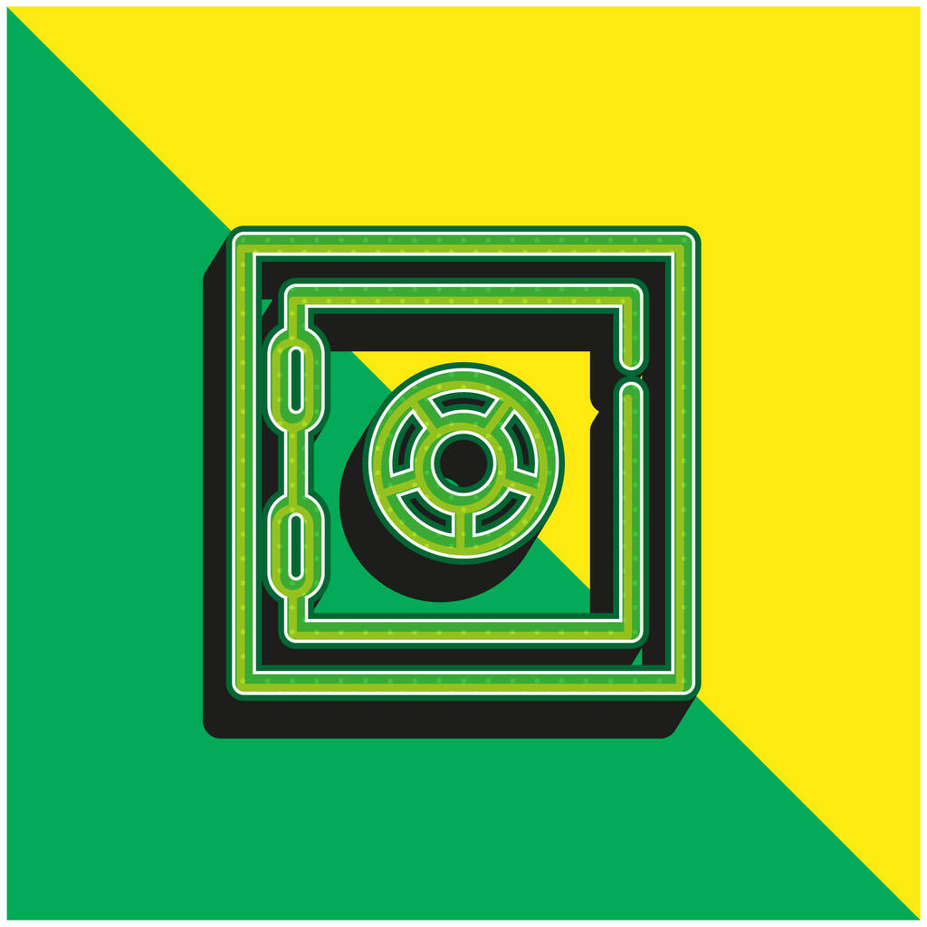 Banco caja fuerte verde y amarillo moderno vector 3d icono logotipo - Vector, Imagen