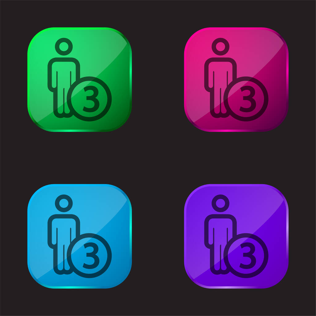3 Personas O Persona Número Tres Símbolo icono de botón de cristal de cuatro colores - Vector, Imagen