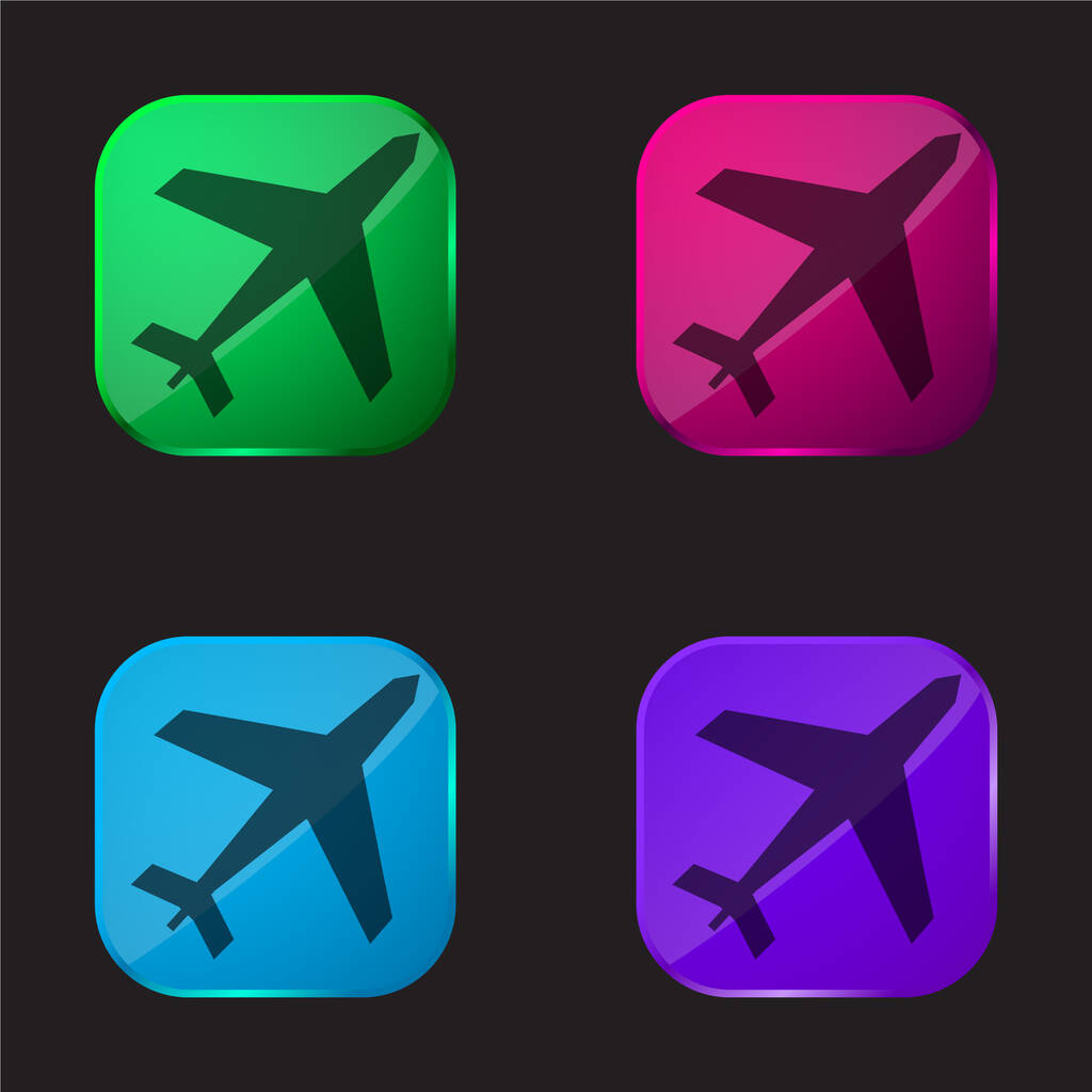 Airliner ícone botão de vidro de quatro cores - Vetor, Imagem