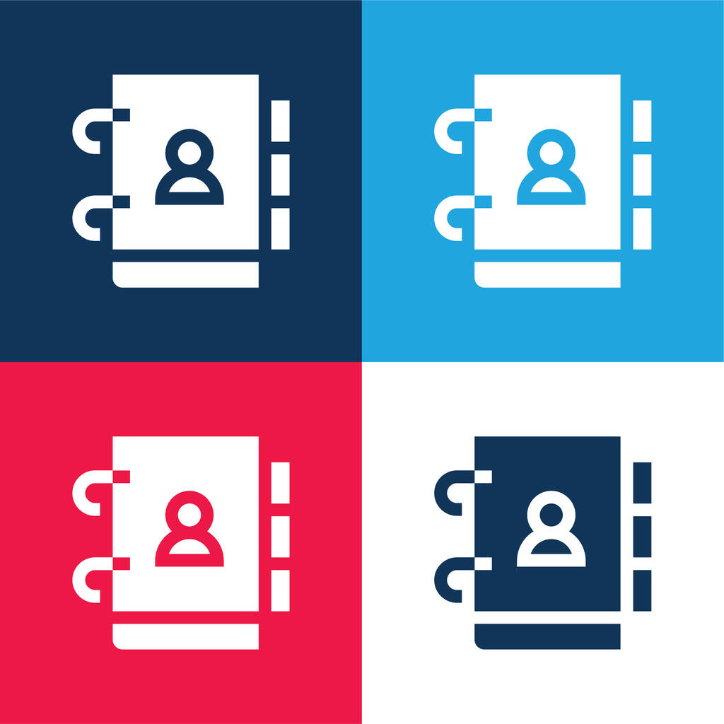 Agenda niebieski i czerwony zestaw czterech kolorów minimalny zestaw ikon - Wektor, obraz