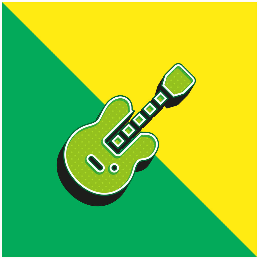 ベースギターグリーンとイエロー｜3Dベクトルアイコンのロゴ - ベクター画像