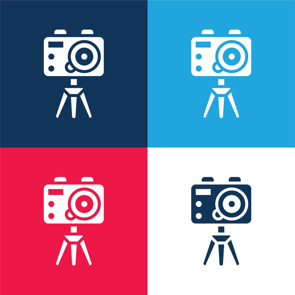Δράση Camera μπλε και κόκκινο τεσσάρων χρωμάτων ελάχιστο σύνολο εικονιδίων - Διάνυσμα, εικόνα