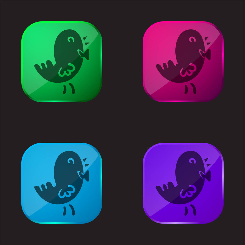 Kuş dört renkli cam düğme simgesi - Vektör, Görsel
