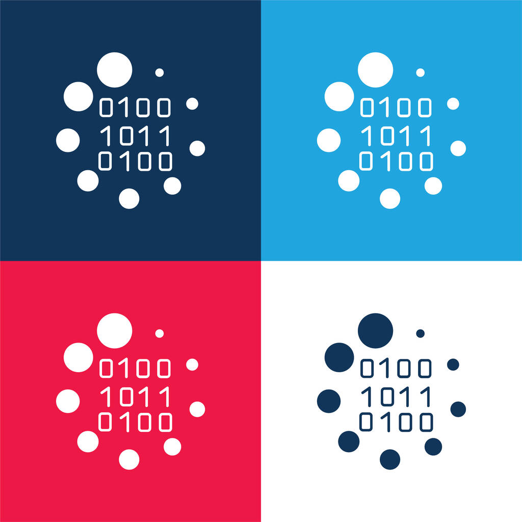 Binární kód Načítání Symbol modrá a červená čtyři barvy minimální ikona nastavena - Vektor, obrázek
