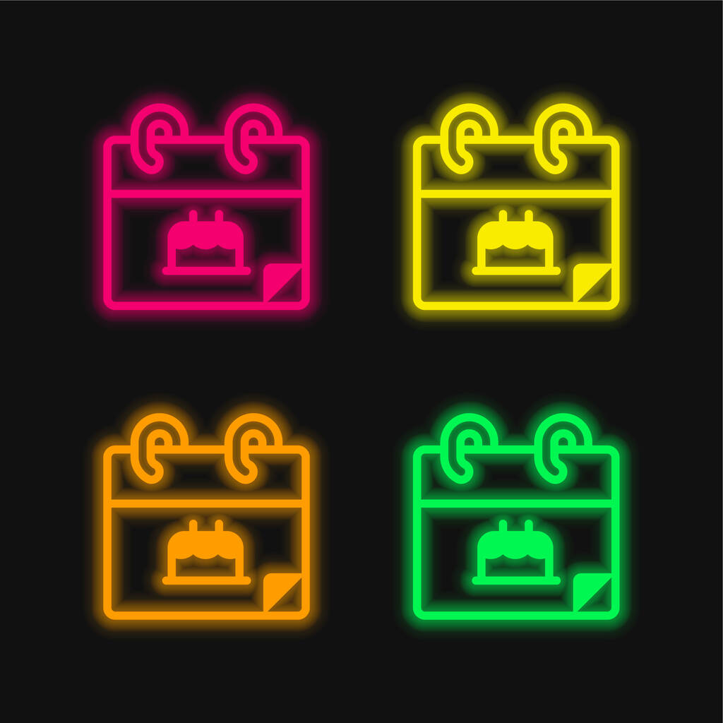 Syntymäpäivä neljä väriä hehkuva neon vektori kuvake - Vektori, kuva