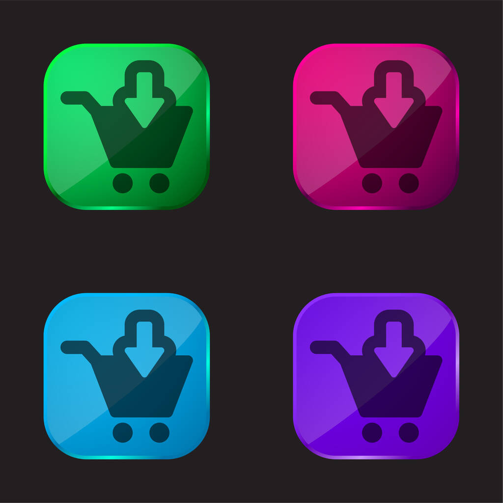 Añadir al carrito icono de botón de cristal de cuatro colores - Vector, Imagen