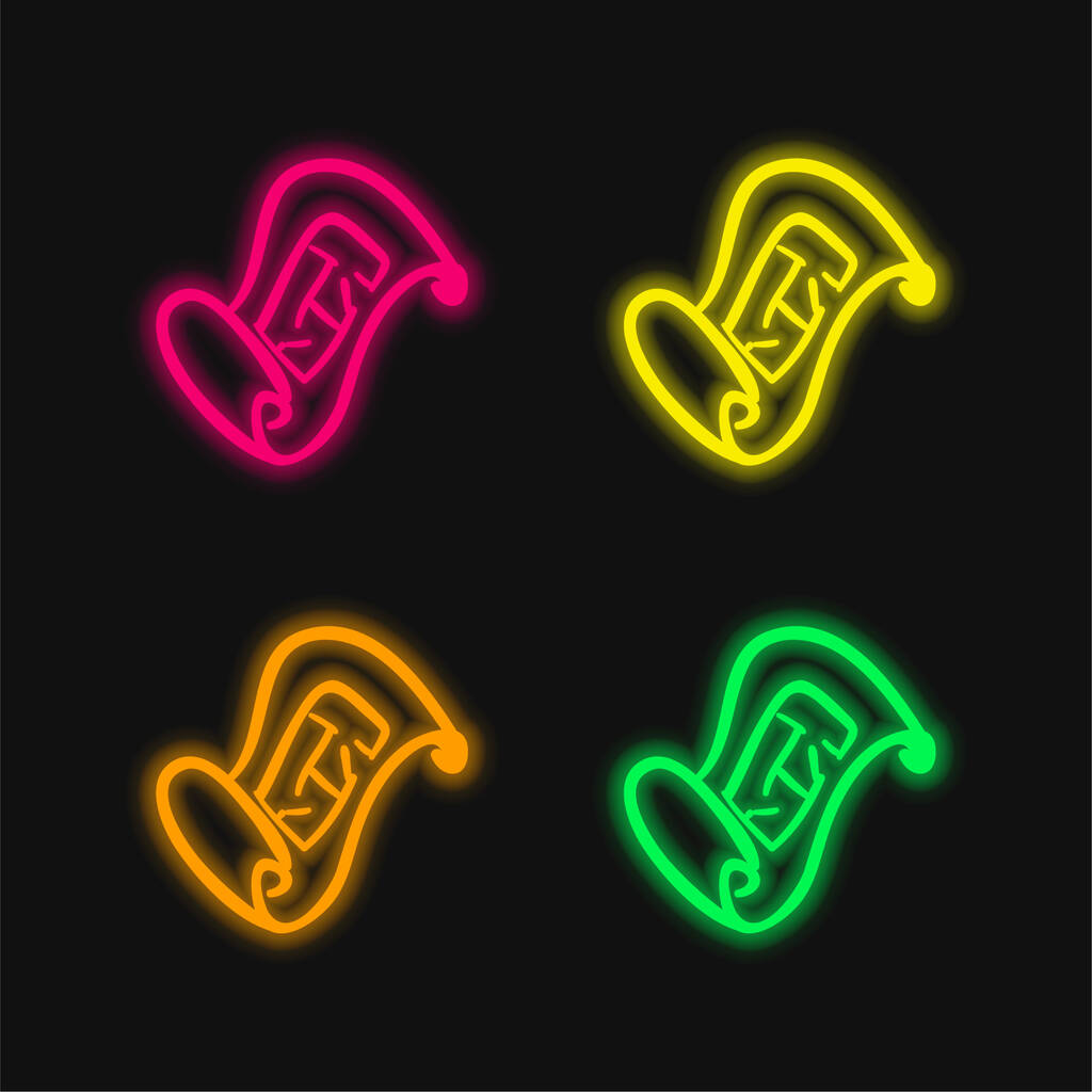 Чертеж руки Рисунок инструмента четыре цвета светящийся неоновый вектор значок - Вектор,изображение
