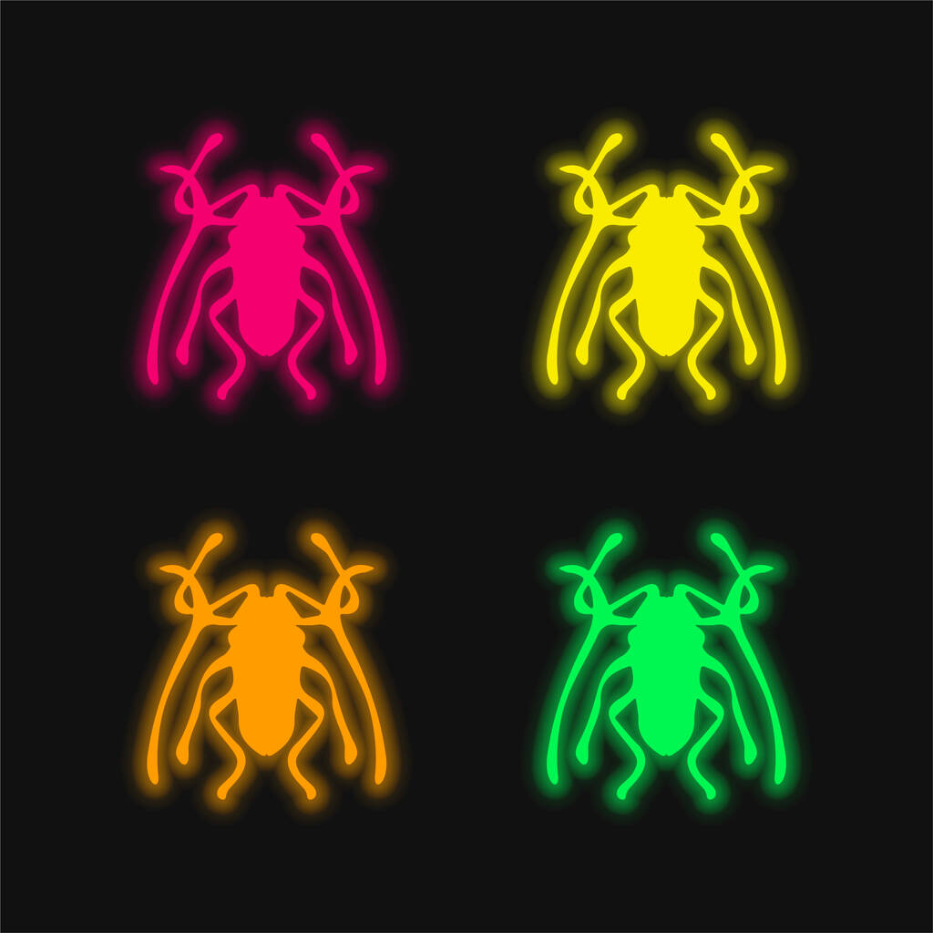 Inseto de besouro Trictenotomidae ícone de vetor de néon brilhante de quatro cores - Vetor, Imagem