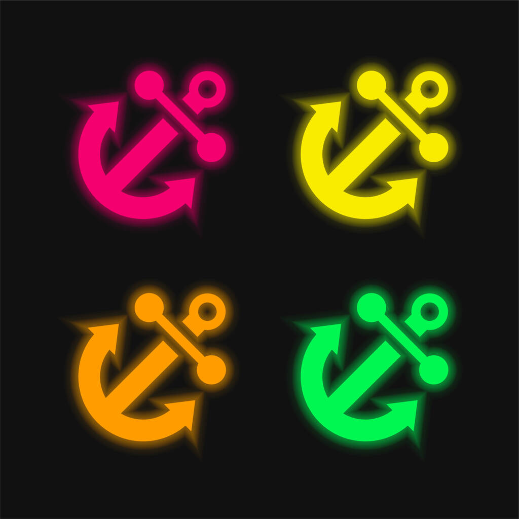 Âncora quatro cores brilhante ícone vetor de néon - Vetor, Imagem
