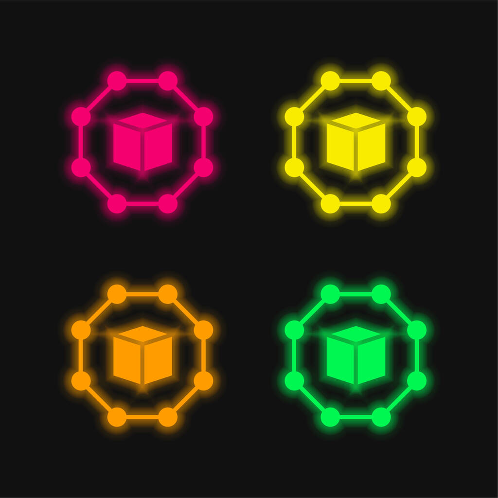 Caja de cuatro colores brillante icono de vectores de neón - Vector, Imagen