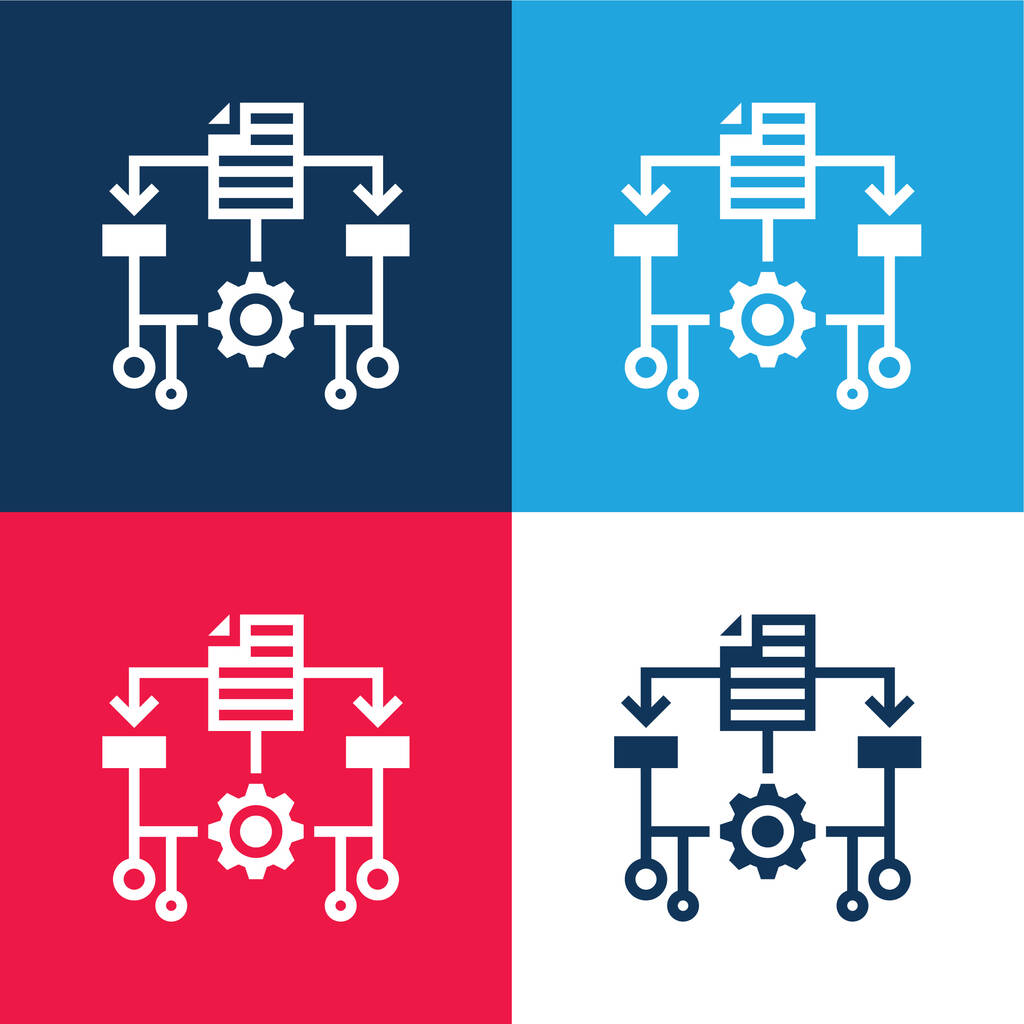 Алгоритм синий и красный четыре цвета минимальный набор значков - Вектор,изображение
