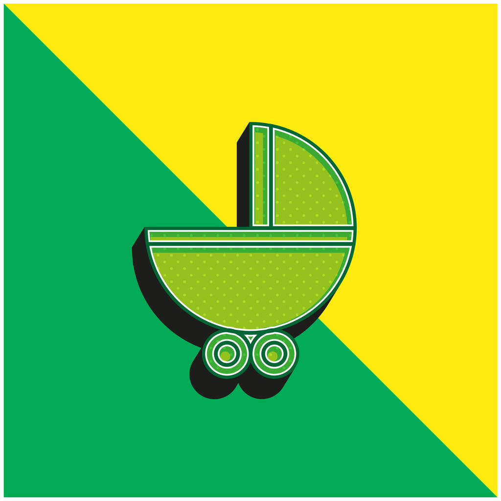 Carruagem do bebê com rodas verde e amarelo moderno logotipo do ícone do vetor 3d - Vetor, Imagem