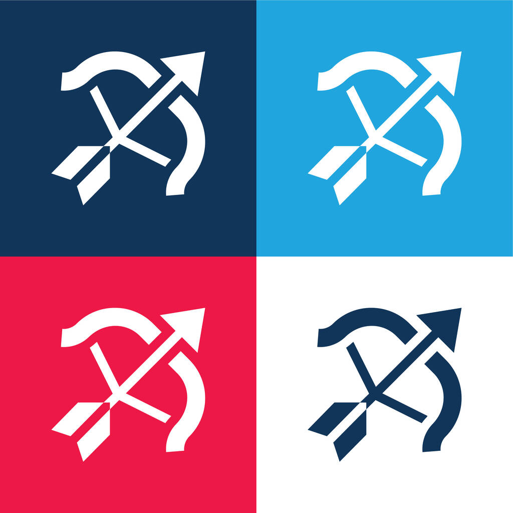 Tir à l'arc bleu et rouge quatre couleurs minimum jeu d'icônes - Vecteur, image