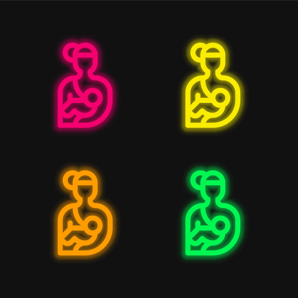 Borstvoeding vier kleuren gloeiende neon vector pictogram - Vector, afbeelding