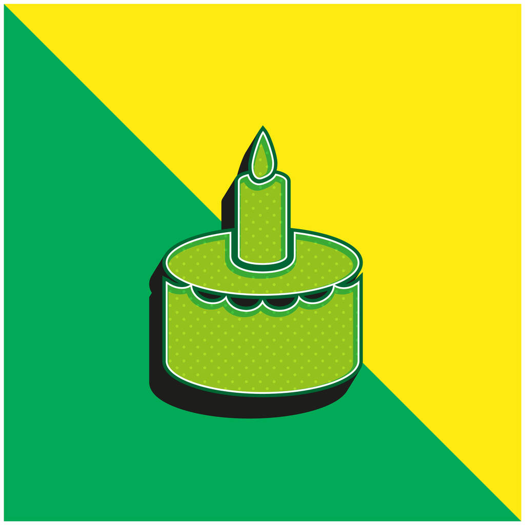Geburtstagstorte mit Kerze grün und gelb modernes 3D-Vektor-Symbol-Logo - Vektor, Bild