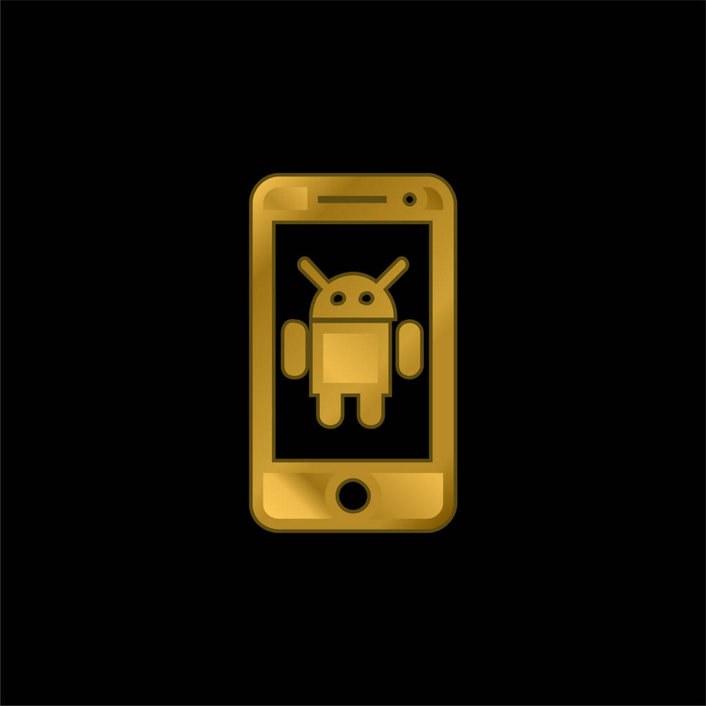 Dispositivo Android chapado en oro icono metálico o logo vector - Vector, imagen