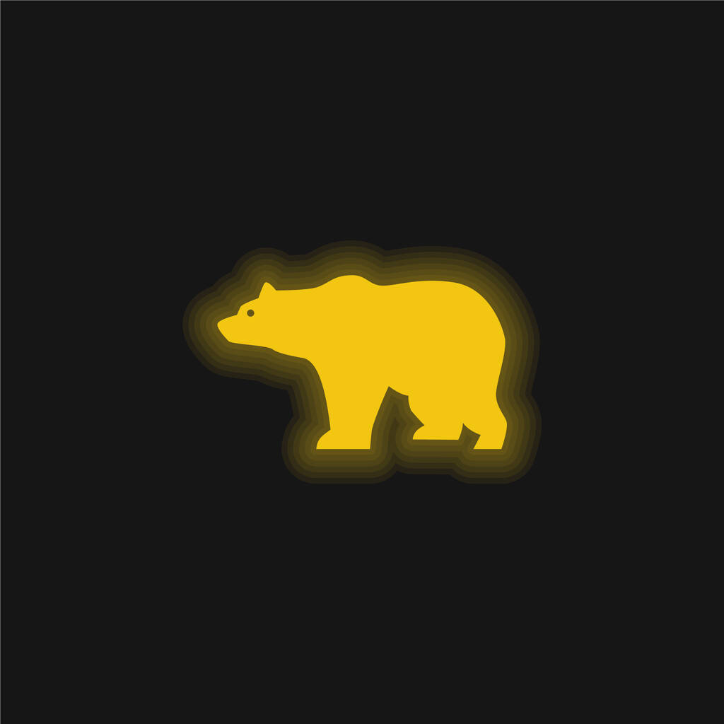Силуэт с видом на сторону медведя желтый светящийся неоновый значок - Вектор,изображение