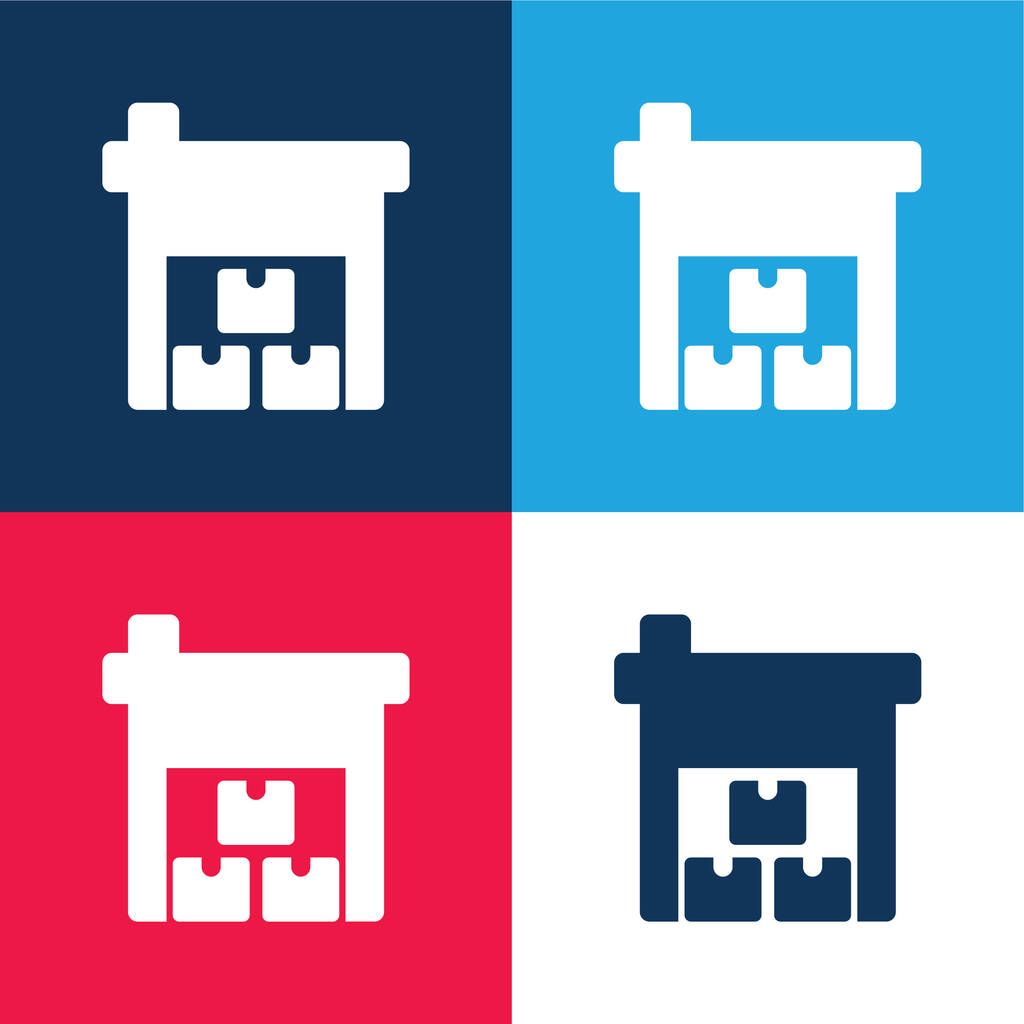 Boîtes bleu et rouge quatre couleurs minimum jeu d'icônes - Vecteur, image