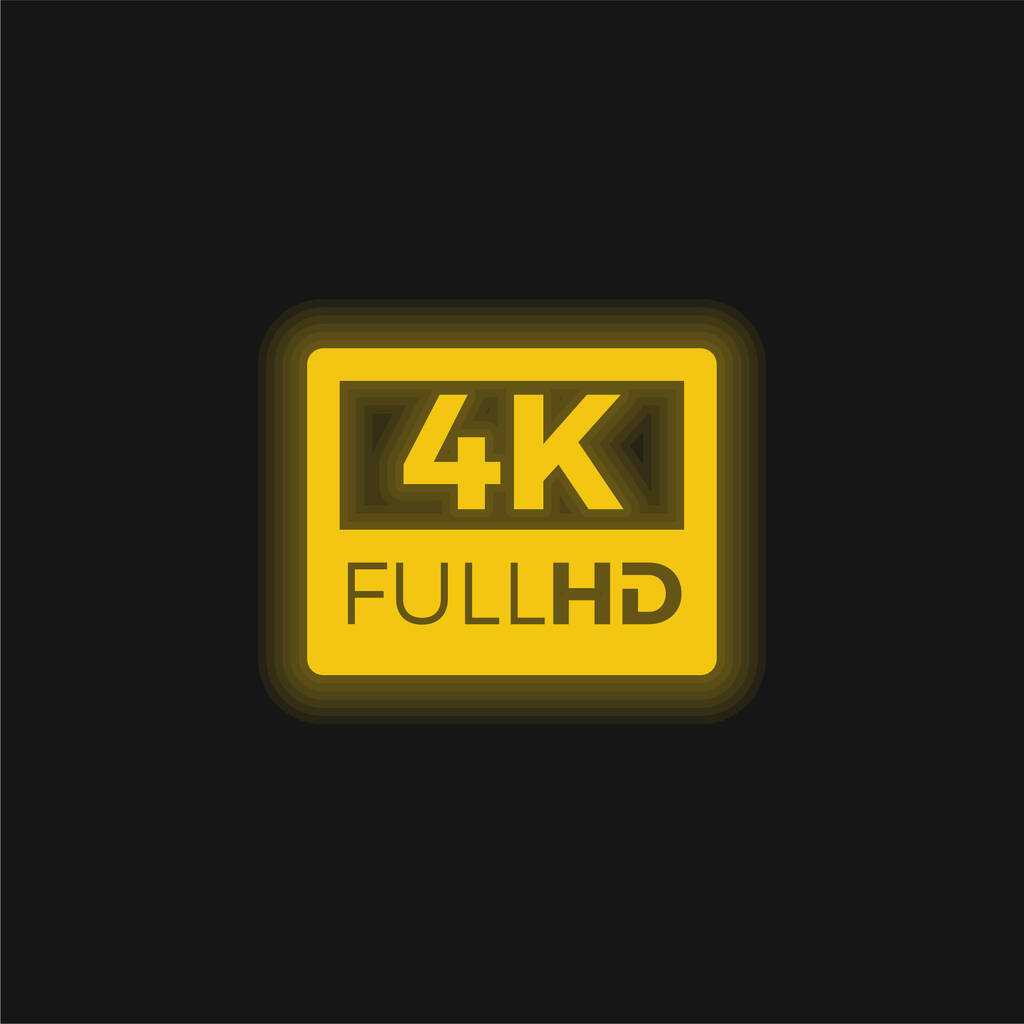 4K FullHD keltainen hehkuva neon kuvake - Vektori, kuva