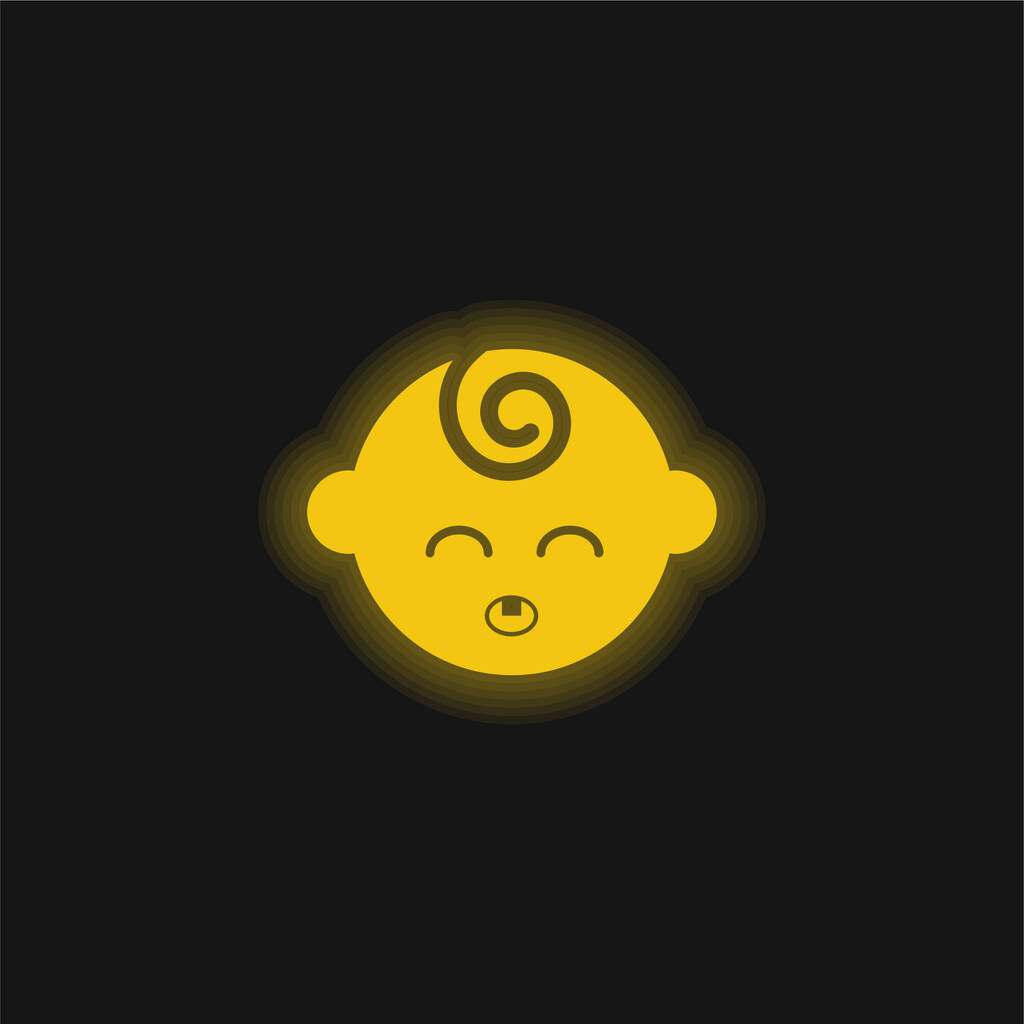 Schwarzer Babykopf mit geschlossenen Augen gelb leuchtendes Neon-Symbol - Vektor, Bild