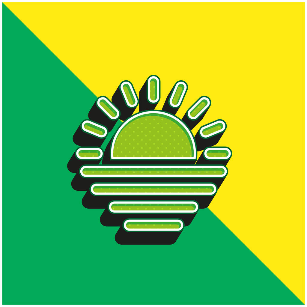 Playa puesta del sol verde y amarillo moderno vector 3d icono logo - Vector, imagen