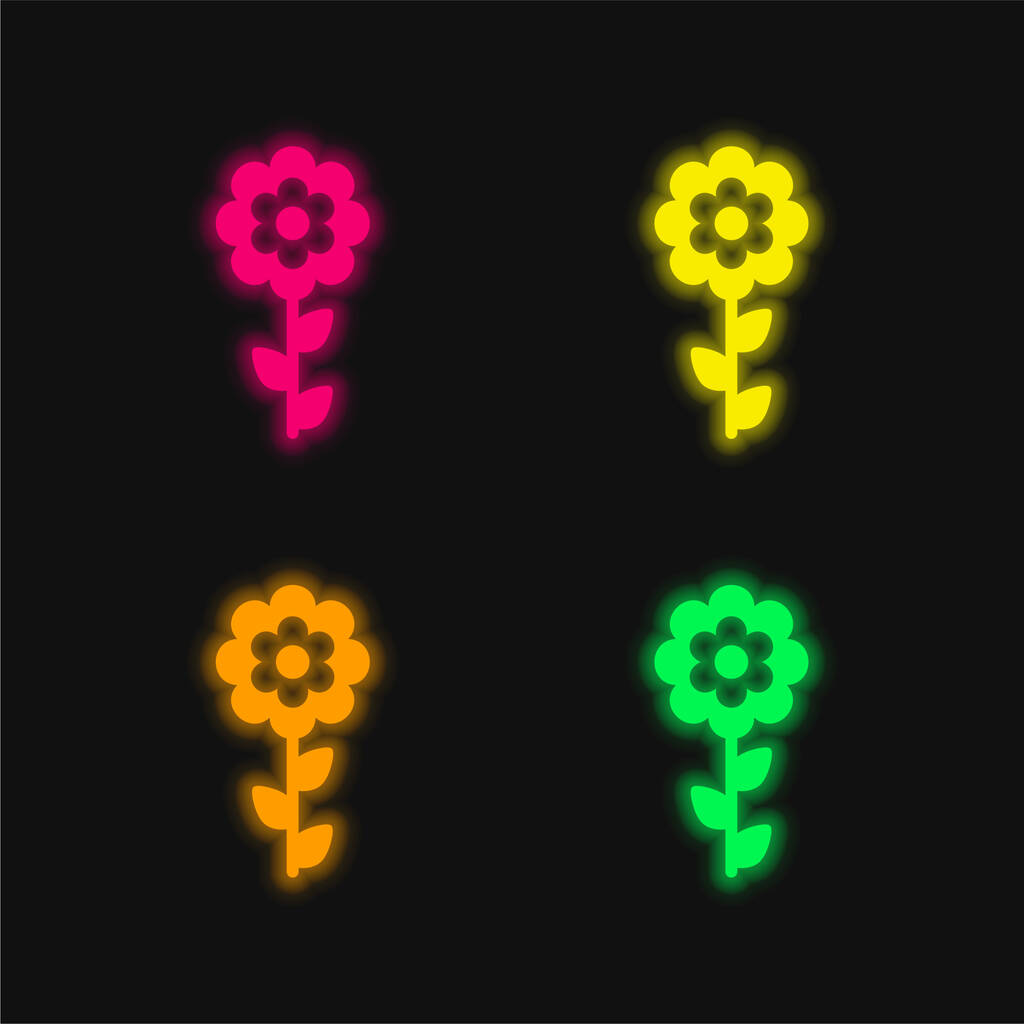Bloom Flower quattro colori luminosi icona vettoriale al neon - Vettoriali, immagini