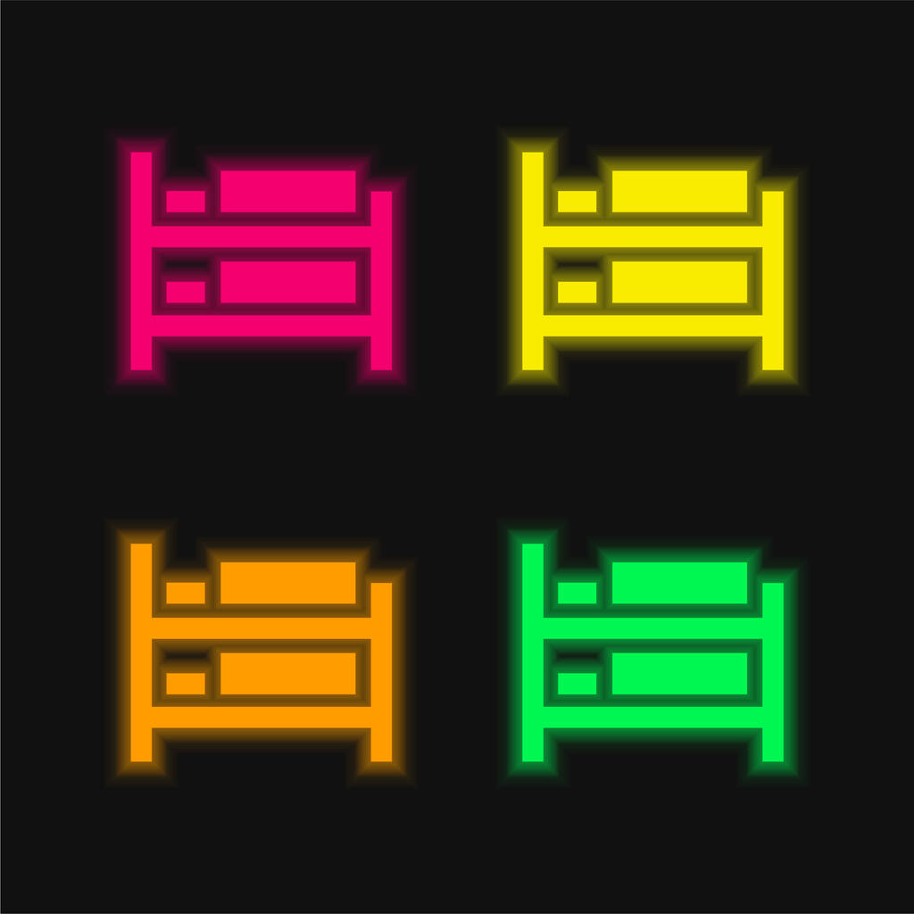 Letto a cuccetta icona vettoriale fluorescente a quattro colori al neon - Vettoriali, immagini