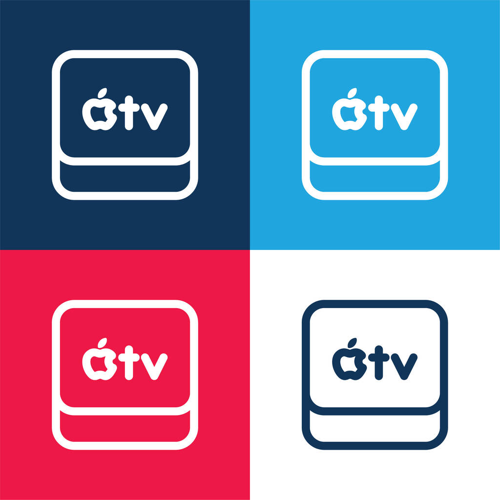 Apple TV blauw en rood vier kleuren minimale pictogram set - Vector, afbeelding