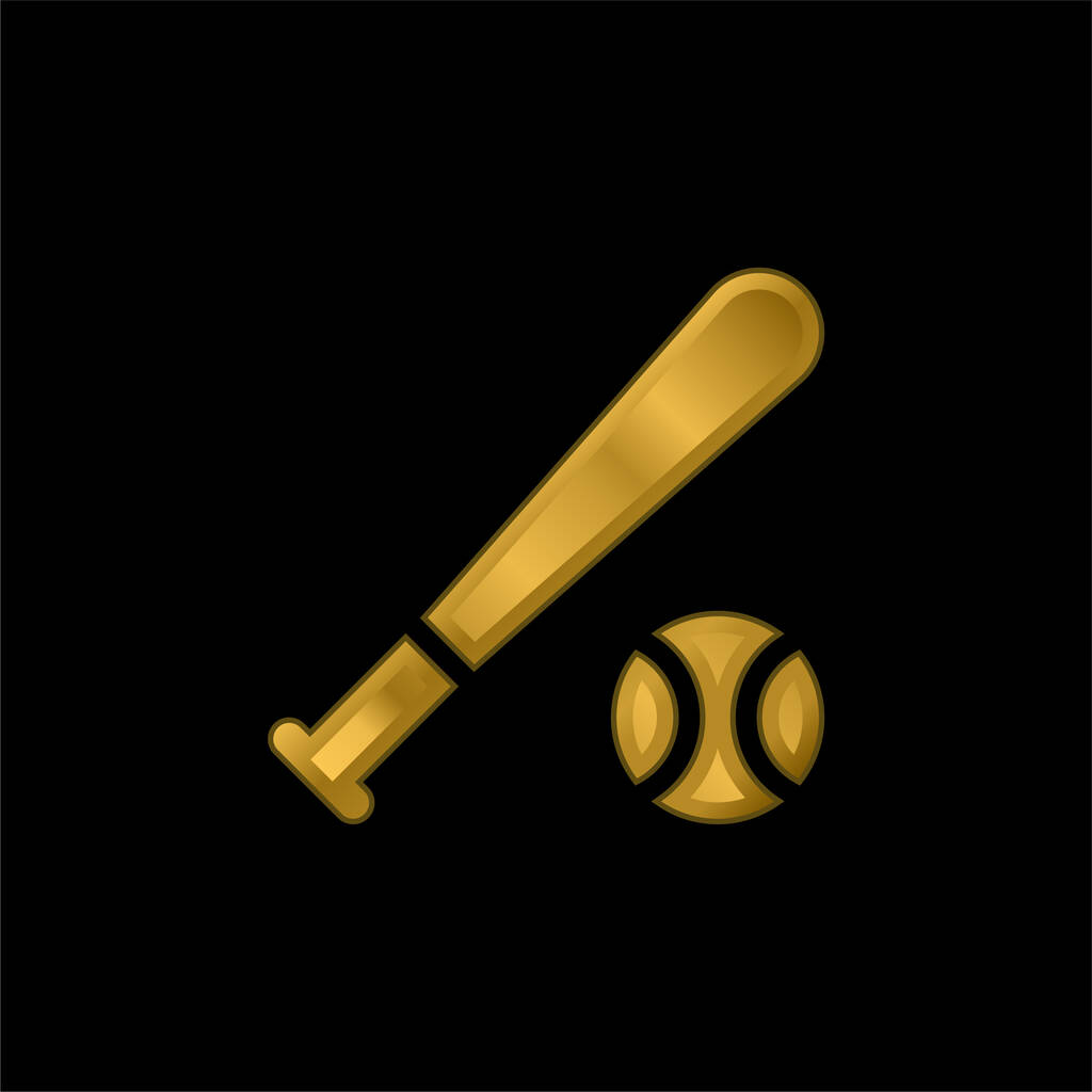 Baseball Bat gold plated metalic icon or logo vector - Vector, Image