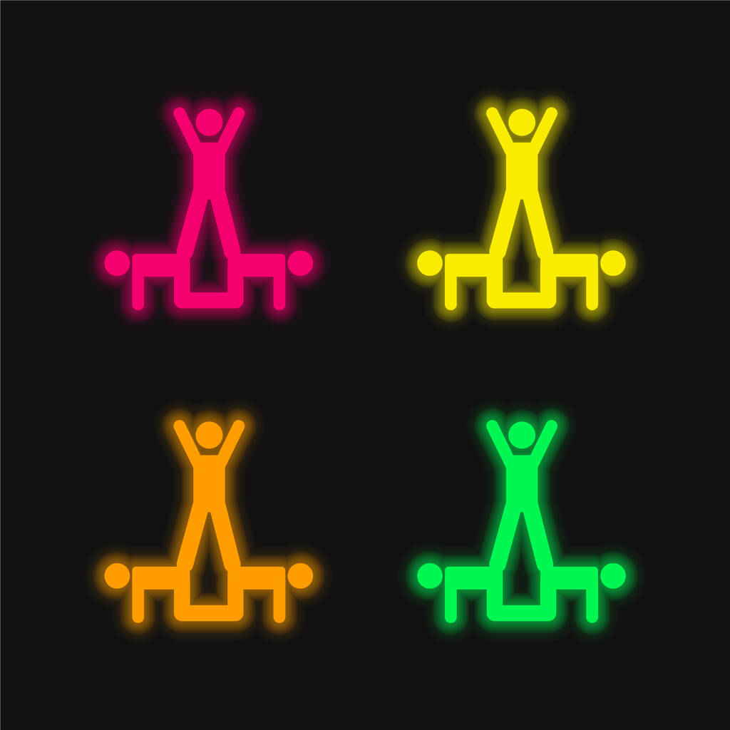 Akrobatik Akrobaten Gruppe Silhouette vier Farben leuchtenden Neon-Vektor-Symbol - Vektor, Bild