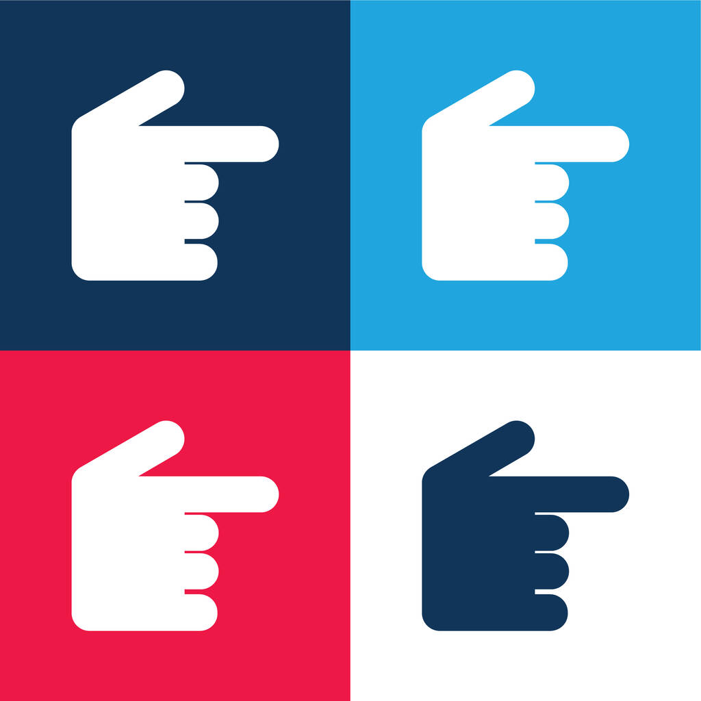 Mão preta apontando para direito azul e vermelho conjunto de ícones mínimos de quatro cores - Vetor, Imagem