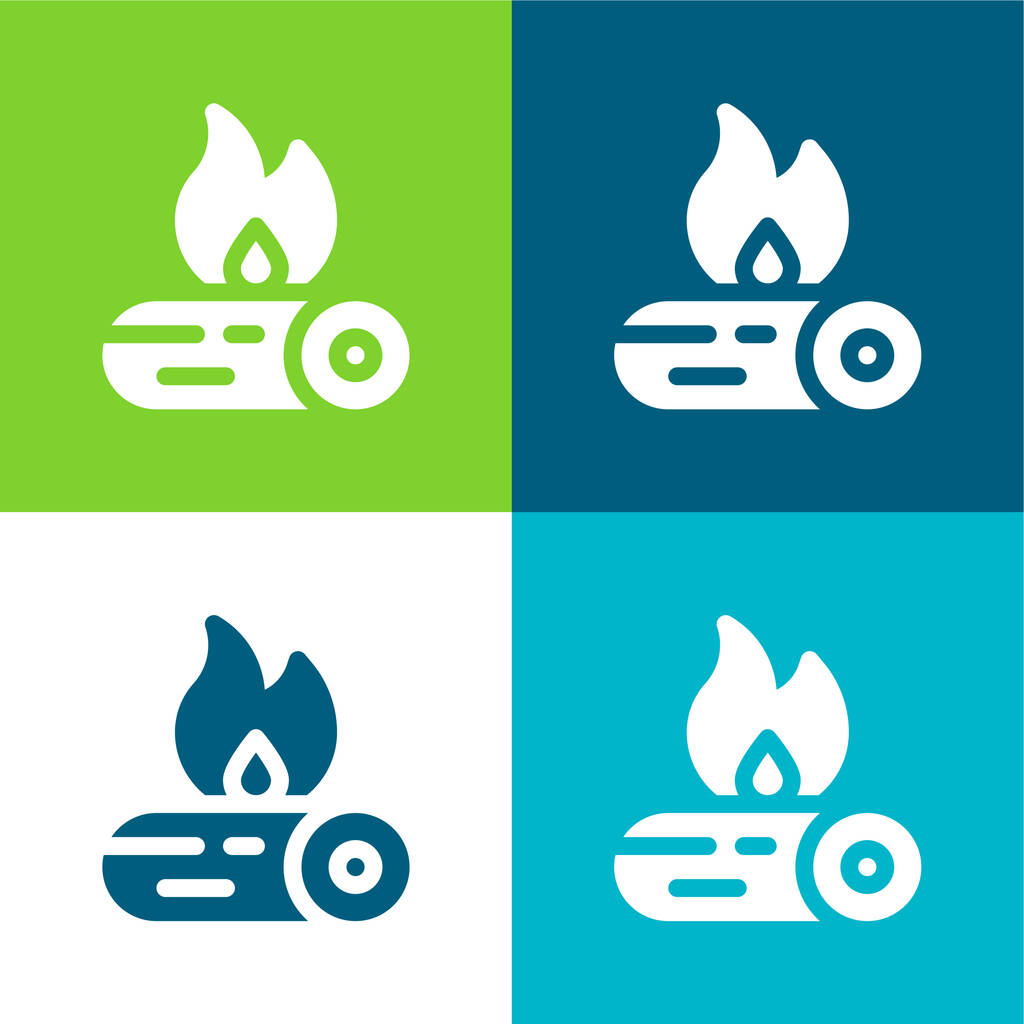 Bonfire Flat cztery kolory minimalny zestaw ikon - Wektor, obraz