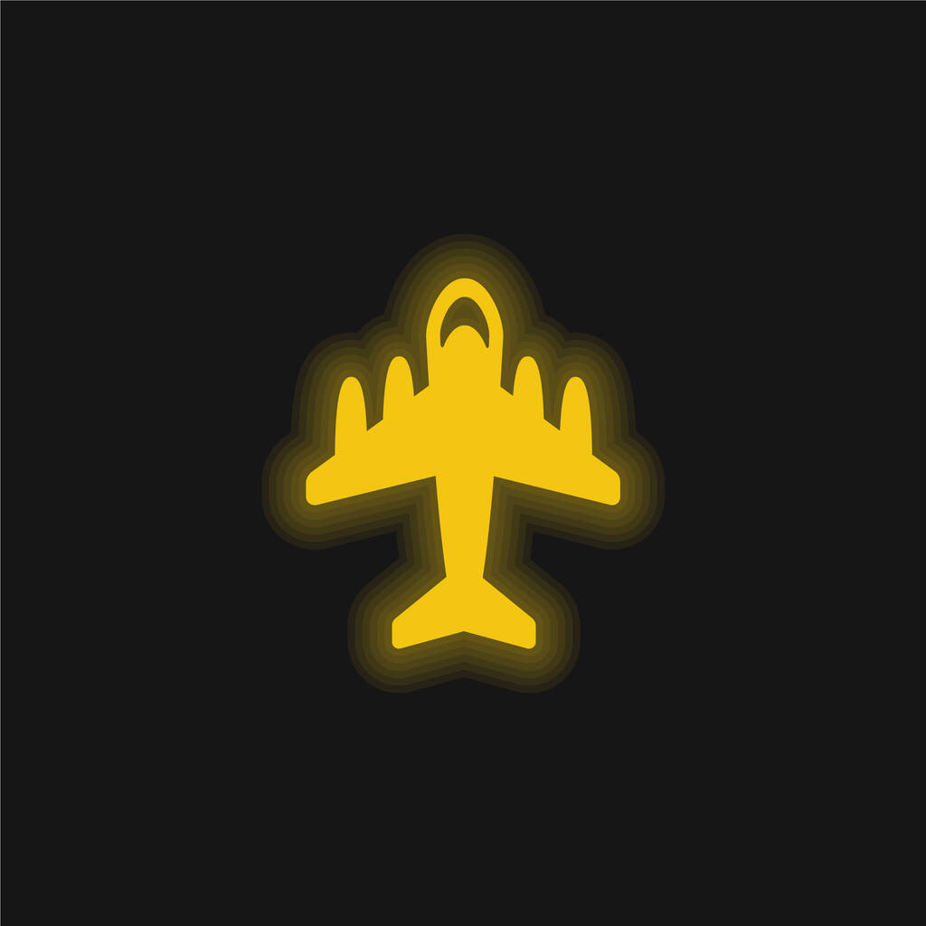 Avión grande con cuatro motores amarillo brillante icono de neón - Vector, imagen