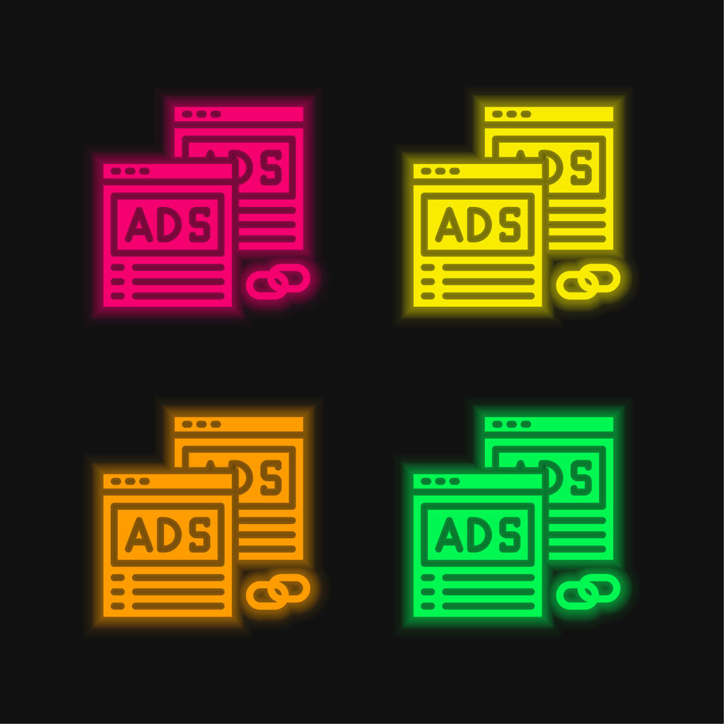 Werbung vier Farben leuchtenden Neon-Vektor-Symbol - Vektor, Bild